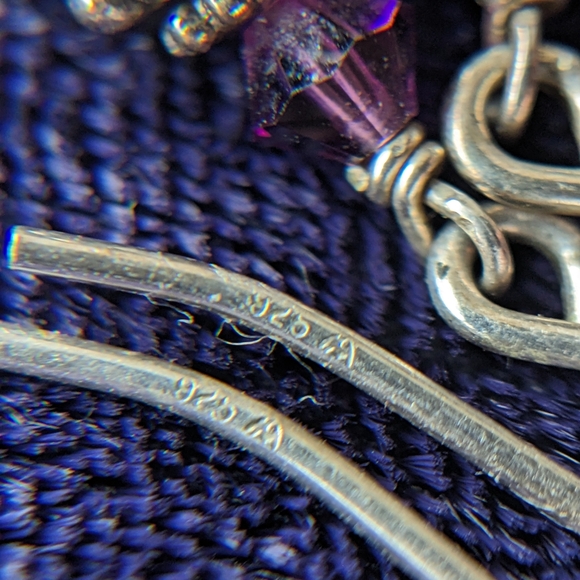 Vintage 925 Sterling Silver Drop Earrings With Purple Murano Glass - Picture 3 of 5